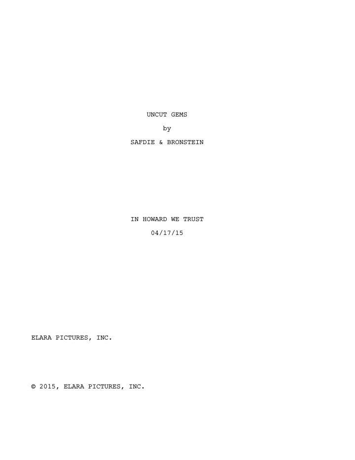Uncut Gems screenplay first page