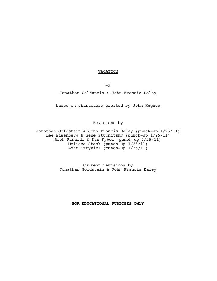 Vacation screenplay first page