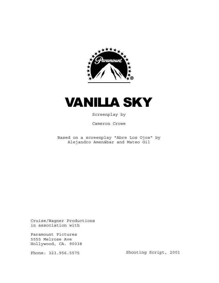 Vanilla Sky screenplay first page