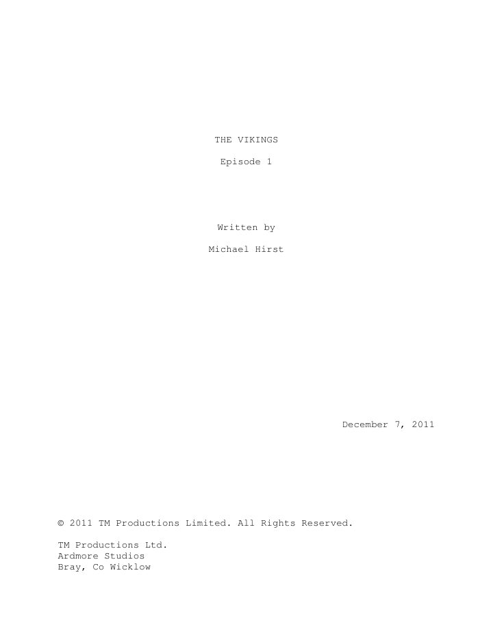 Vikings: 101: Rites of Passage screenplay first page