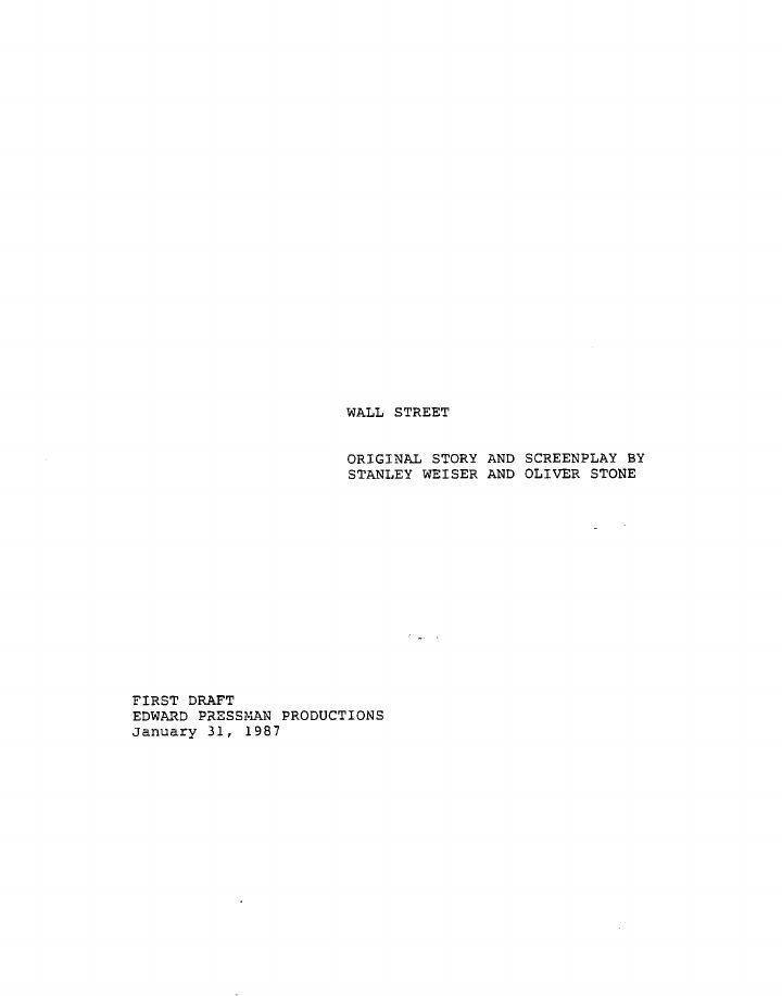Wall Street screenplay first page