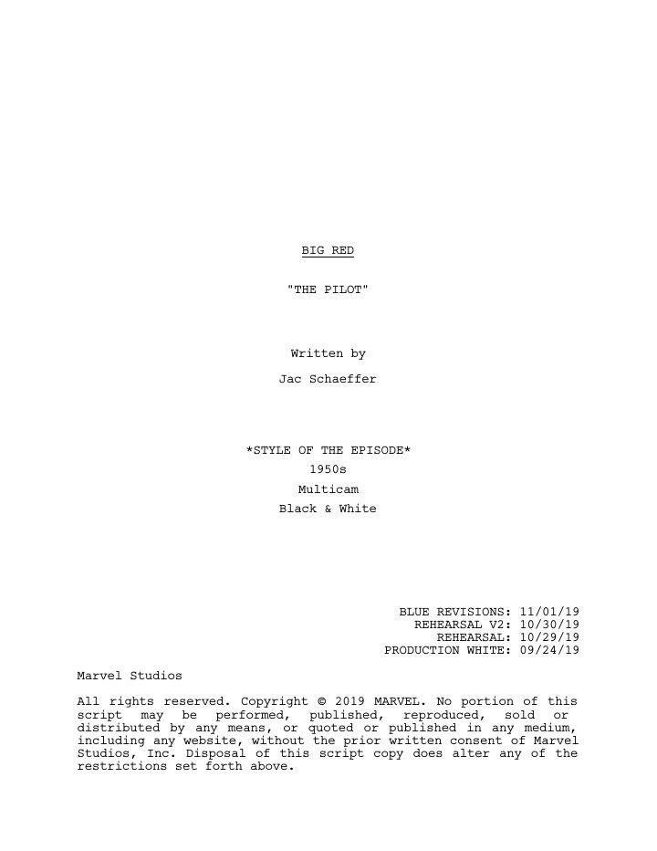 WandaVision: 101: Filmed Before a Live Studio Audience screenplay first page