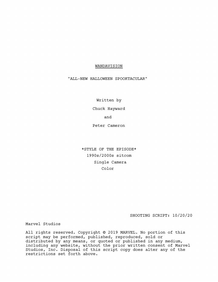 WandaVision: 106: All-New Halloween Spooktacular! screenplay first page