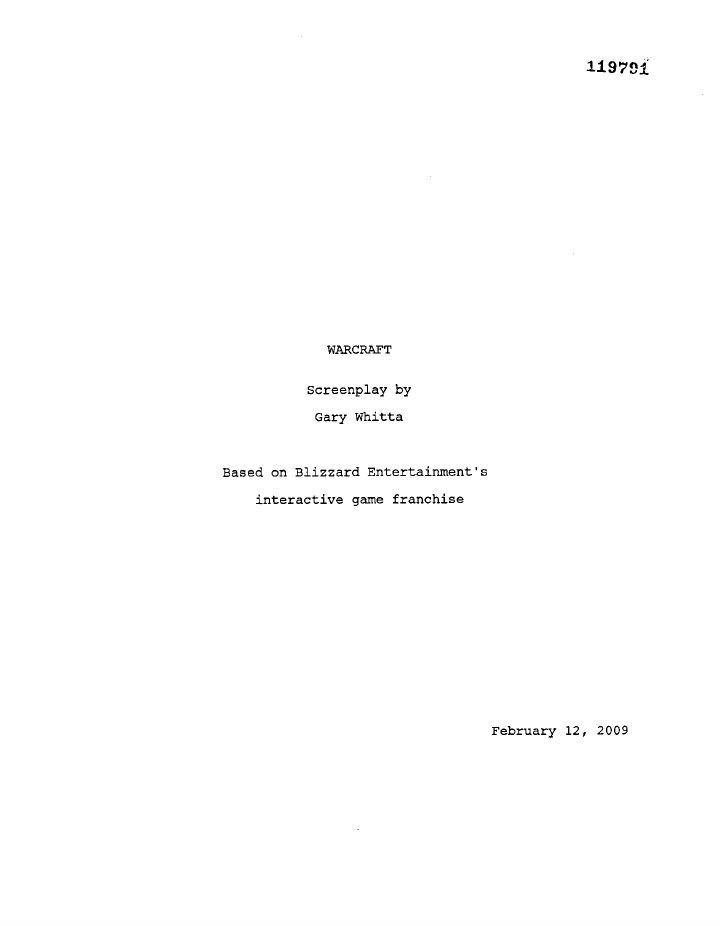 Warcraft screenplay first page