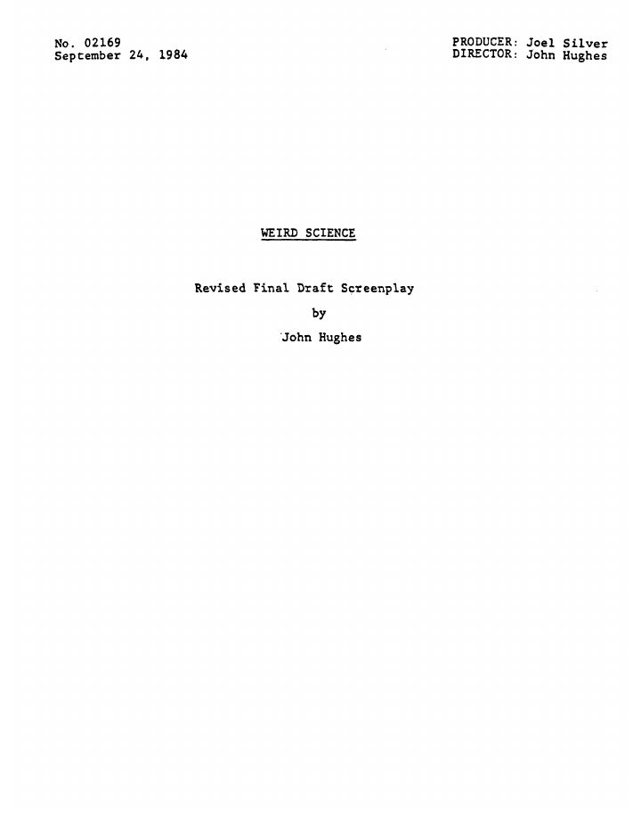 Weird Science screenplay first page