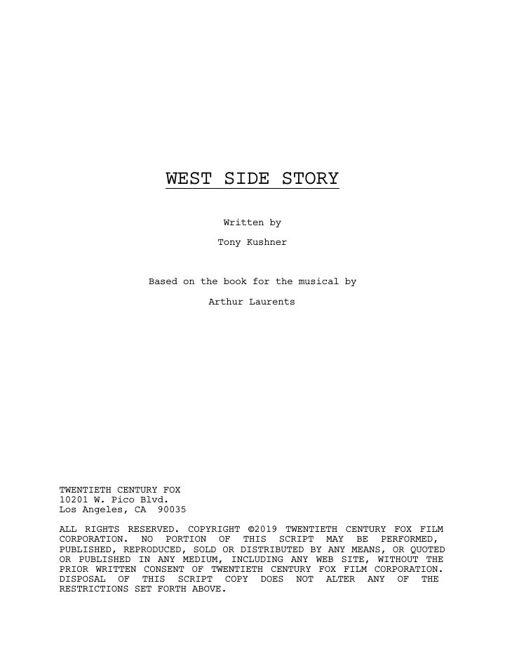 West Side Story screenplay first page