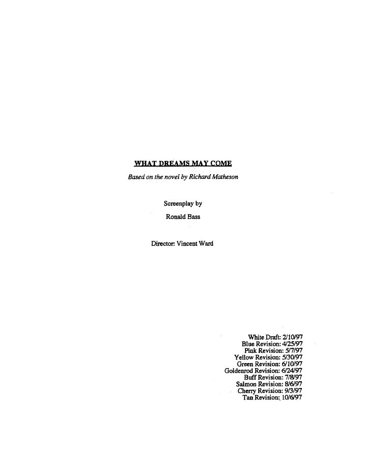 What Dreams May Come screenplay first page
