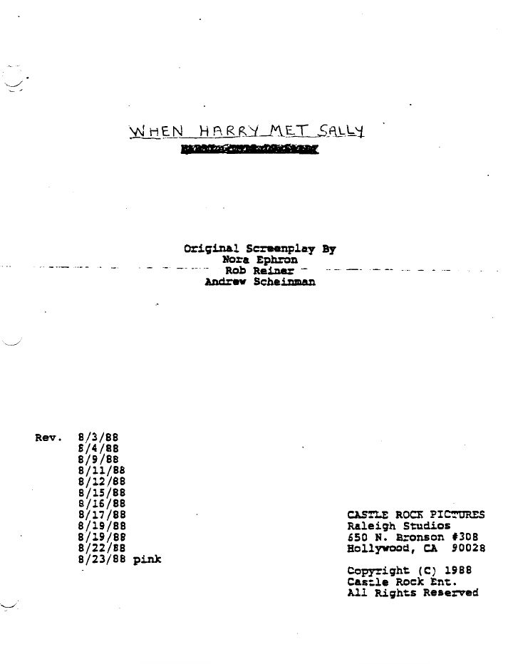 When Harry Met Sally screenplay first page