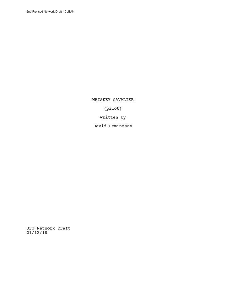 Whiskey Cavalier: 101: Pilot screenplay first page