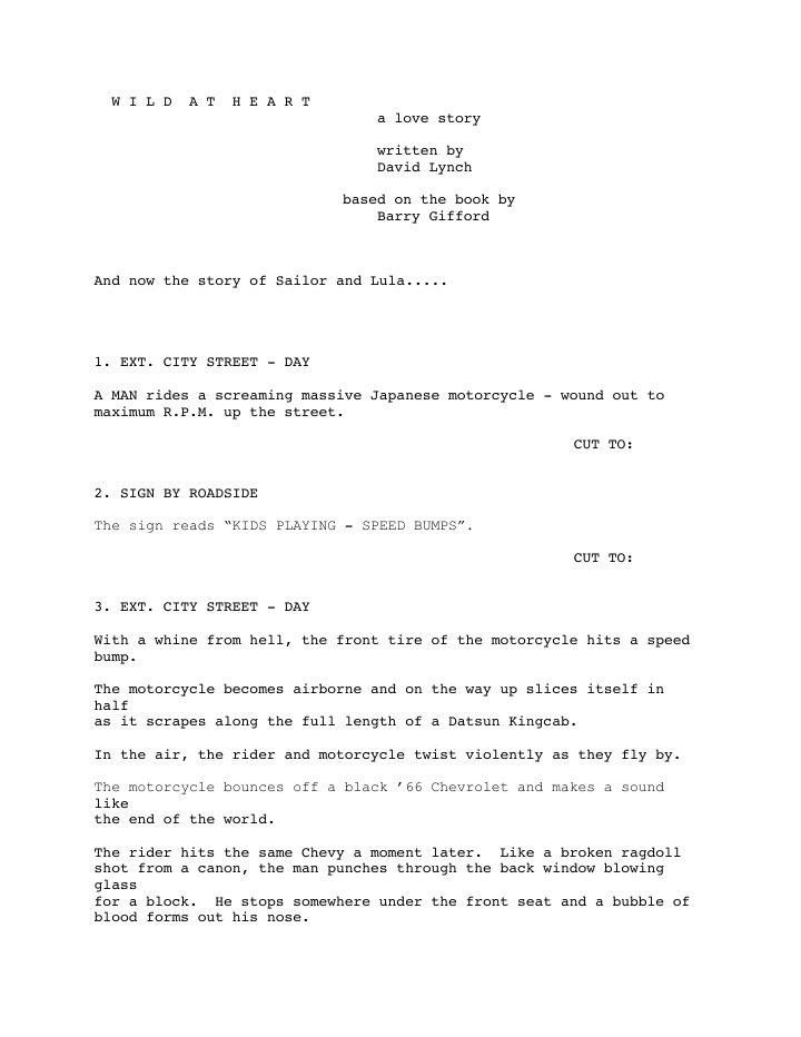 Wild at Heart screenplay first page