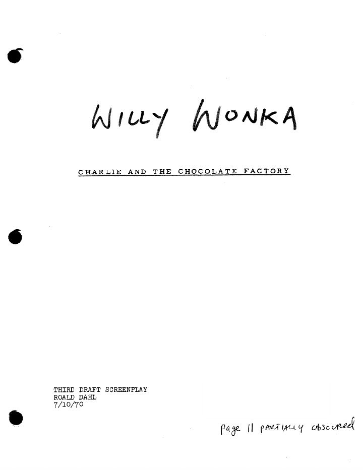 Willy Wonka & the Chocolate Factory screenplay first page