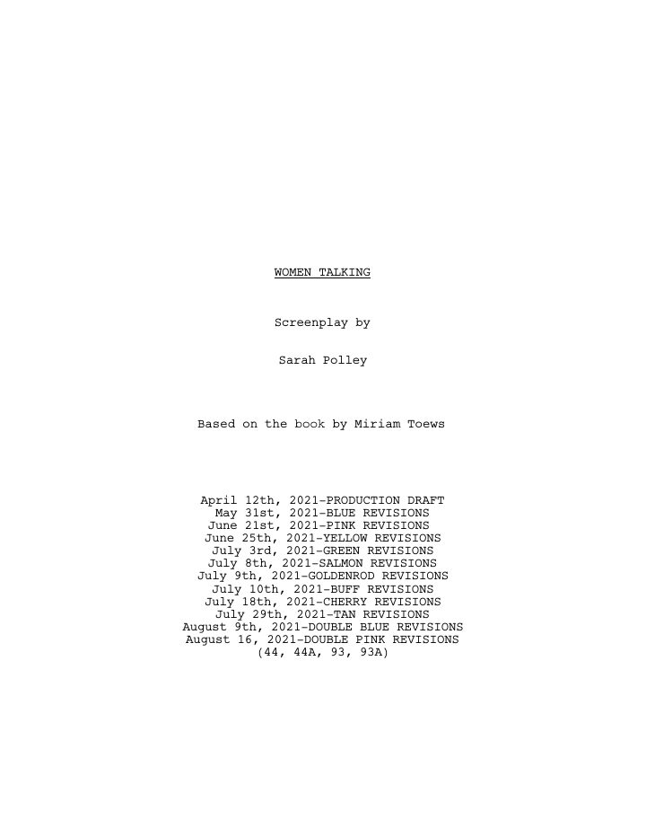 Women Talking screenplay first page