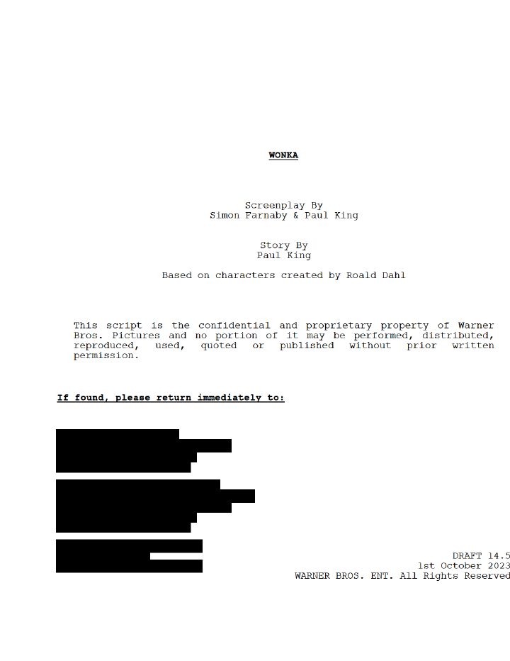 Wonka screenplay first page