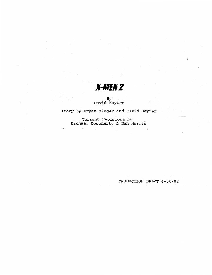 X2: X-Men United screenplay first page