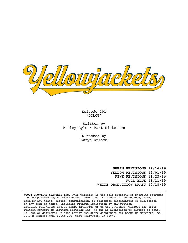 Yellowjackets: 101: Pilot screenplay first page
