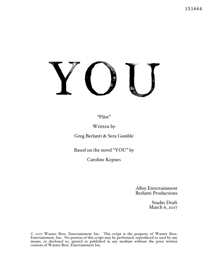 You: 101: Pilot screenplay first page