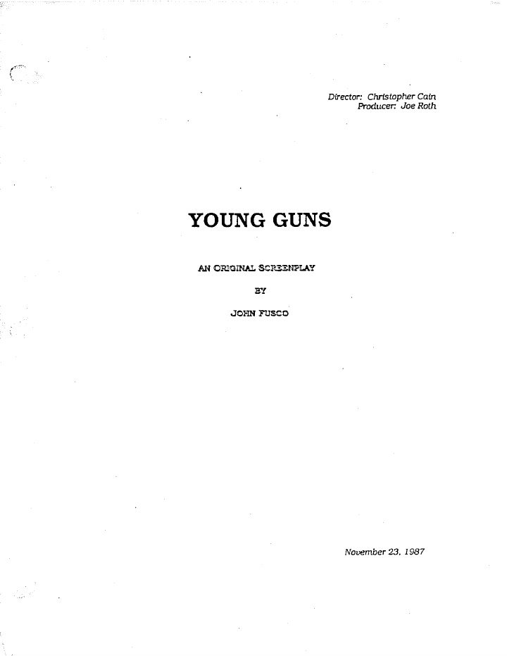 Young Guns screenplay first page