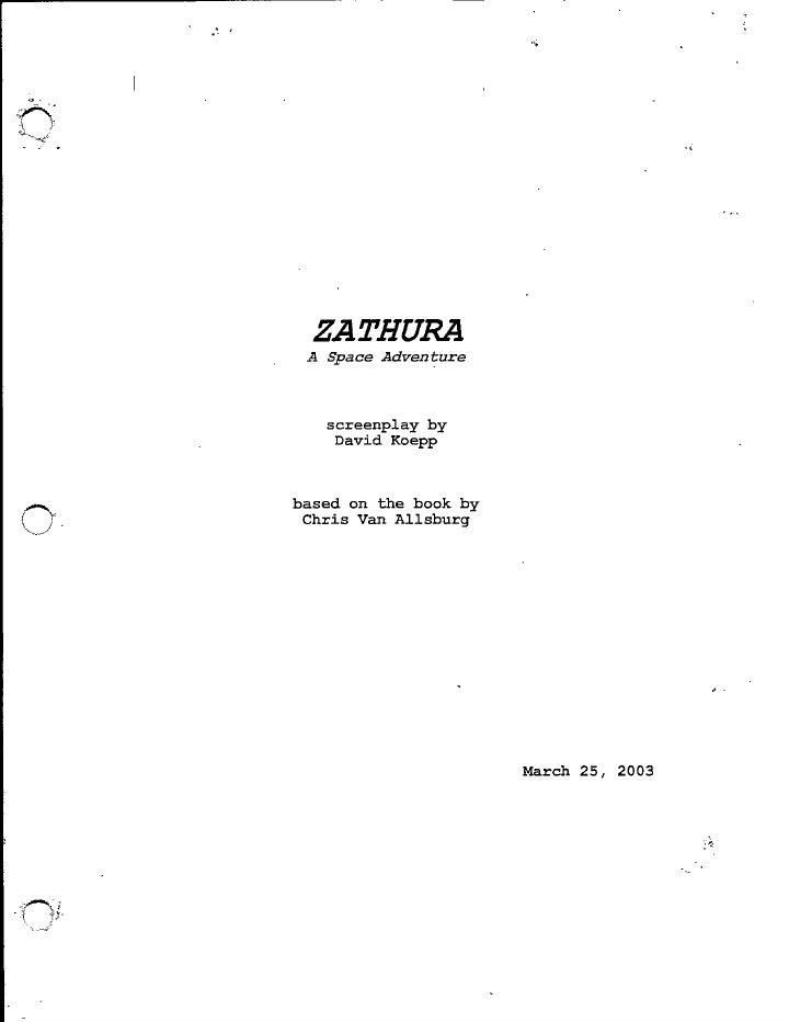 Zathura: A Space Adventure screenplay first page