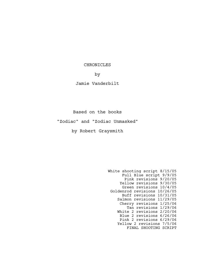 Zodiac screenplay first page