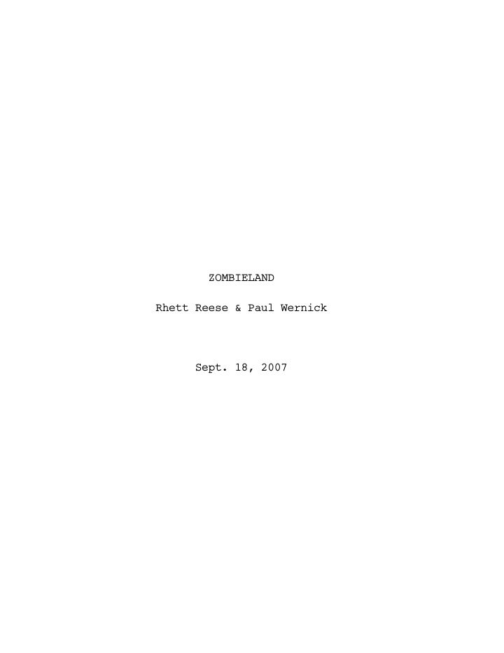 Zombieland screenplay first page