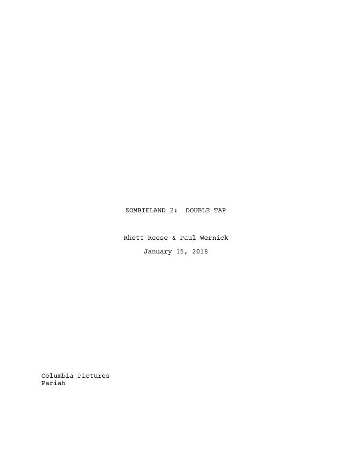 Zombieland: Double Tap screenplay first page