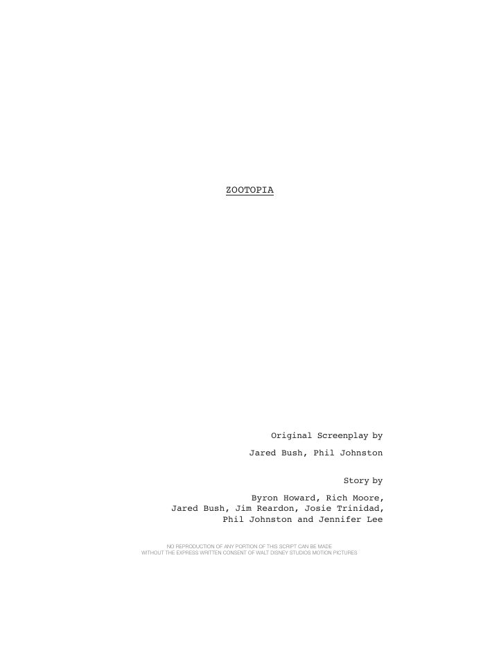 Zootopia screenplay first page
